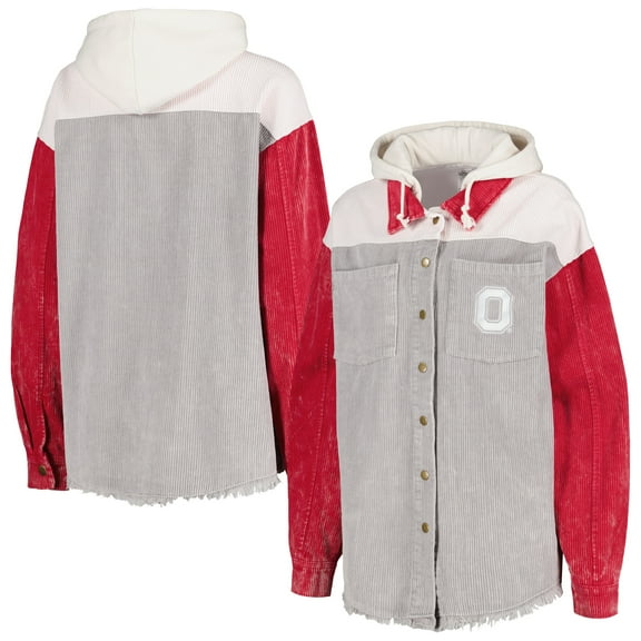 Women's Gameday Couture Gray Ohio State Buckeyes Vintage Wash Corduroy Full-Snap Hooded Shacket