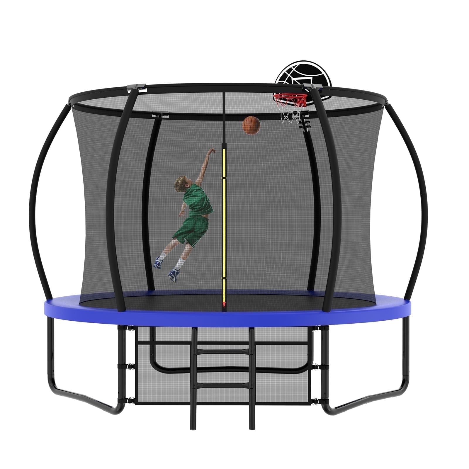 JOYFULIN Trampoline 10FT Trampoline for Adults and 3-4 Kids 1000LBS Trampoline with Enclosure Basketball Hoop Shoes Bags Galvanized Full Spray Outdoor Recreational Round Trampolines