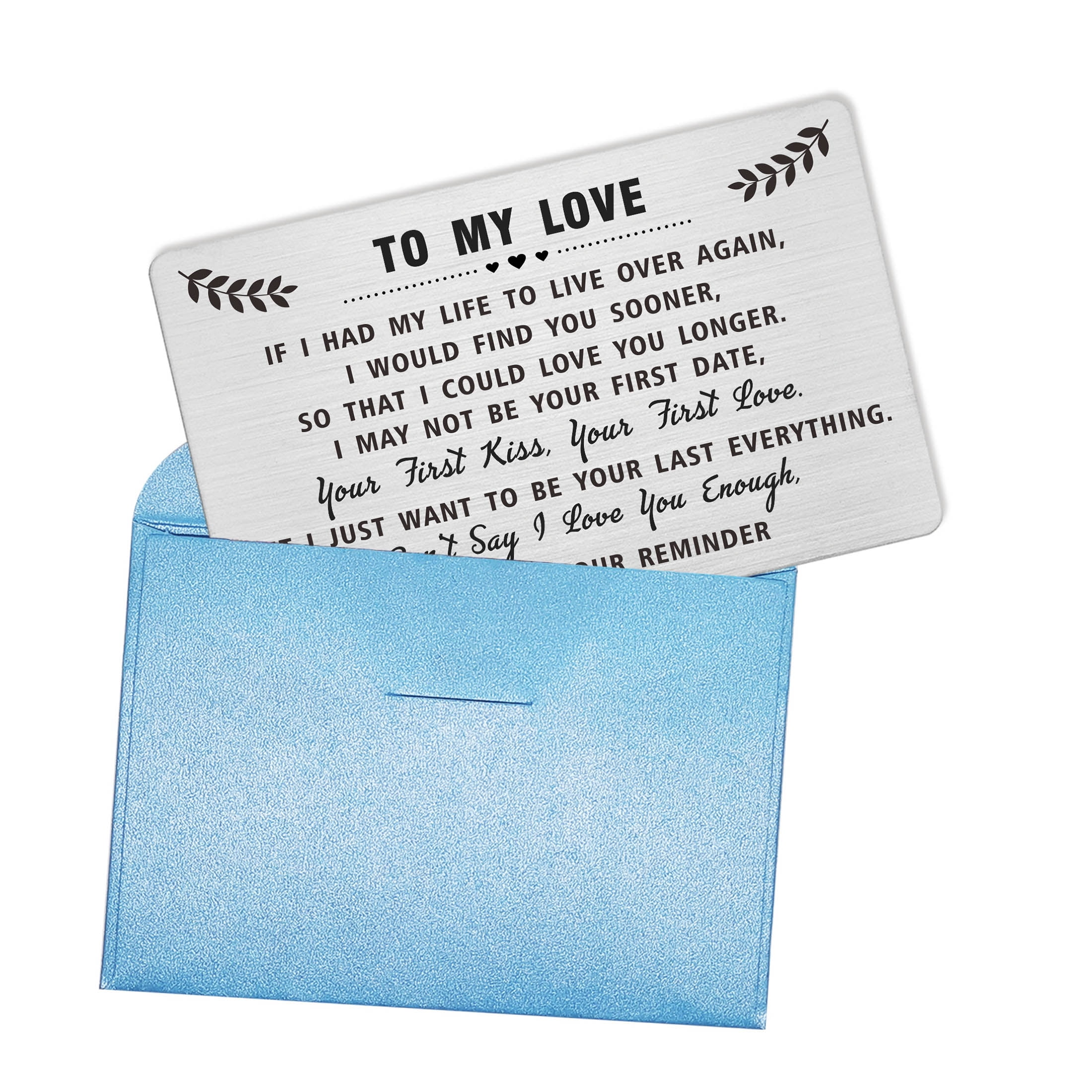 DEGASKEN To My Love Card for Him, Christmas Valentines Cards for Boyfriend Husband Birthday Metal Wallet Card