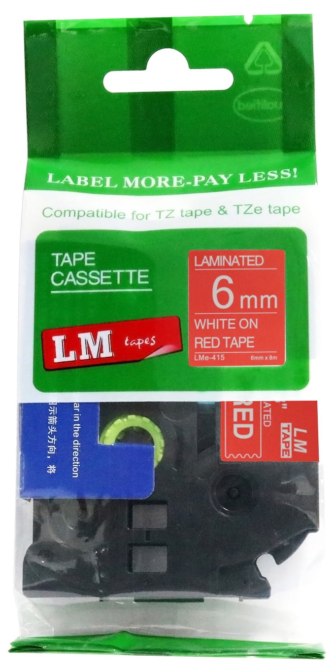 LM Tapes replacement for Brother PTD200 Label Maker 6mm White on Red