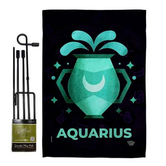 Ornament Collection GS190033-BO 13 x 18.5 in. Aquarius Garden Flag Set for Interests Zodiac Double-Sided Decorative Vertical Flags & House Decoration Banner Yard Gift