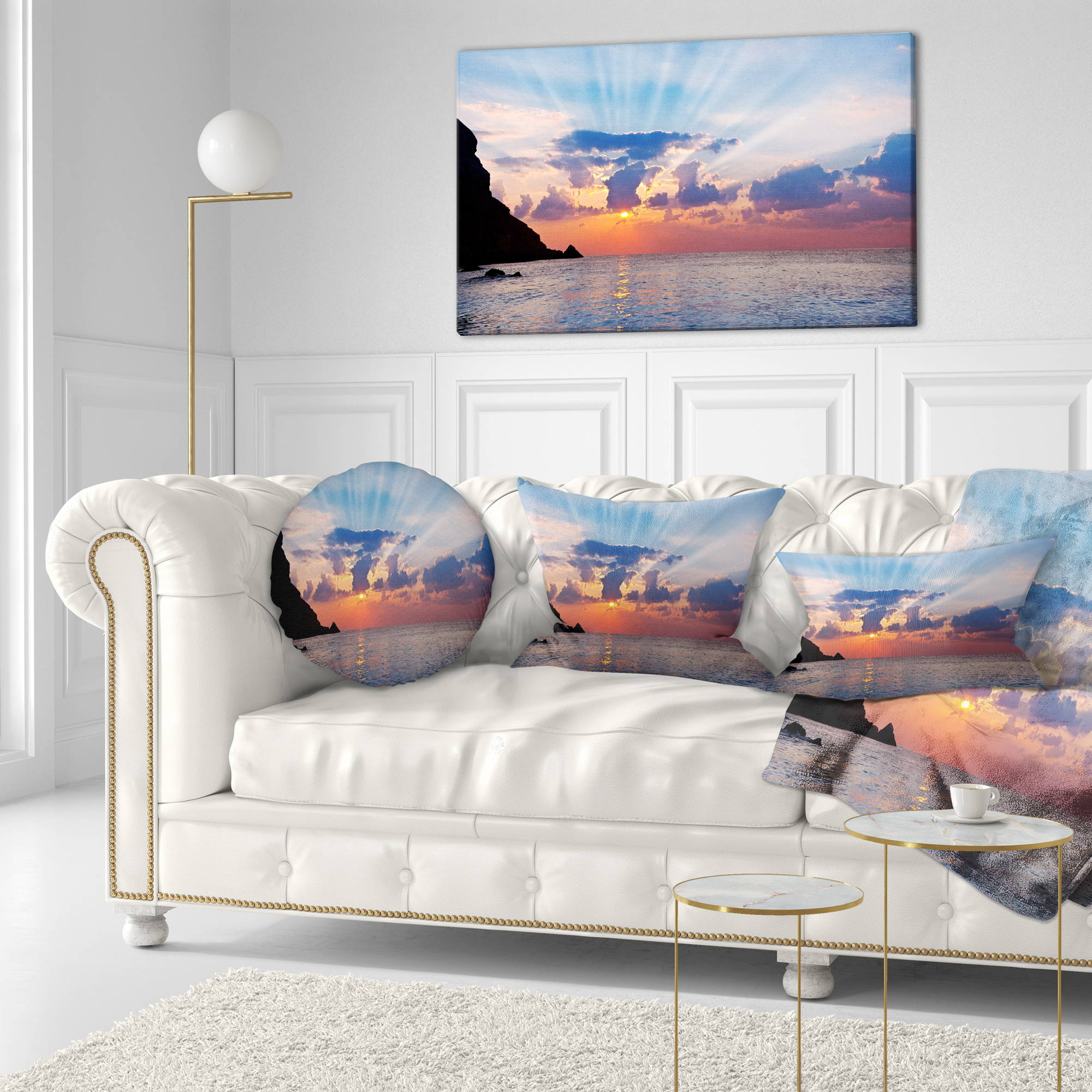 Designart Beautiful Raising Sun and Mountains - Landscape Printed Throw Pillow - 12x20