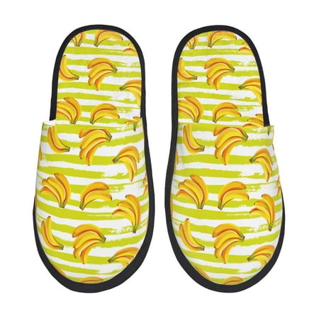 Balery Bananas On A Striped Slient Indoor Furry Fleece Comfort House Shoes Soft Non-Slip Home Shoes Cotton slippers House Slippers-- Medium