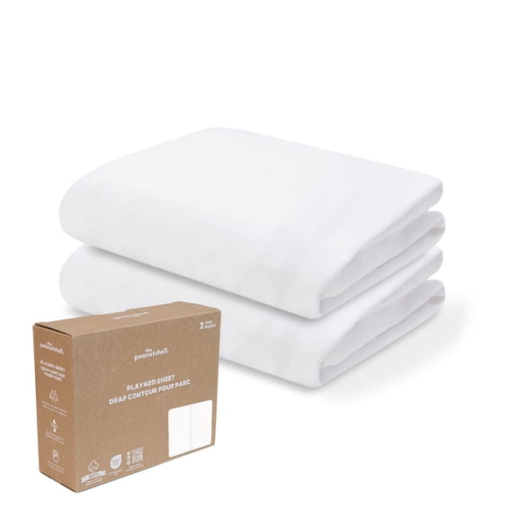 The Peanutshell Organic Cotton Playard Toddler Bed Sheets for Baby Boys and Girls, White, 2 Pack