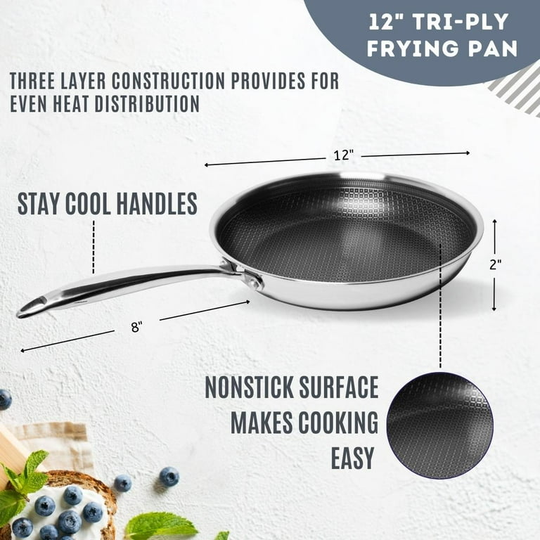 Lexi Home Stainless Steel Tri-Ply Non Stick Cookware - 12 Frying Pan