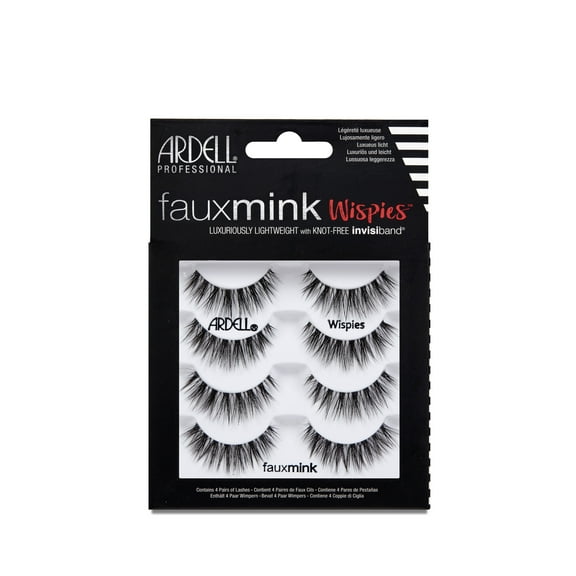 Ardell Faux Mink Wispies False Eyelashes, Natural Wispy Lash Clusters, Black, 4 Pairs