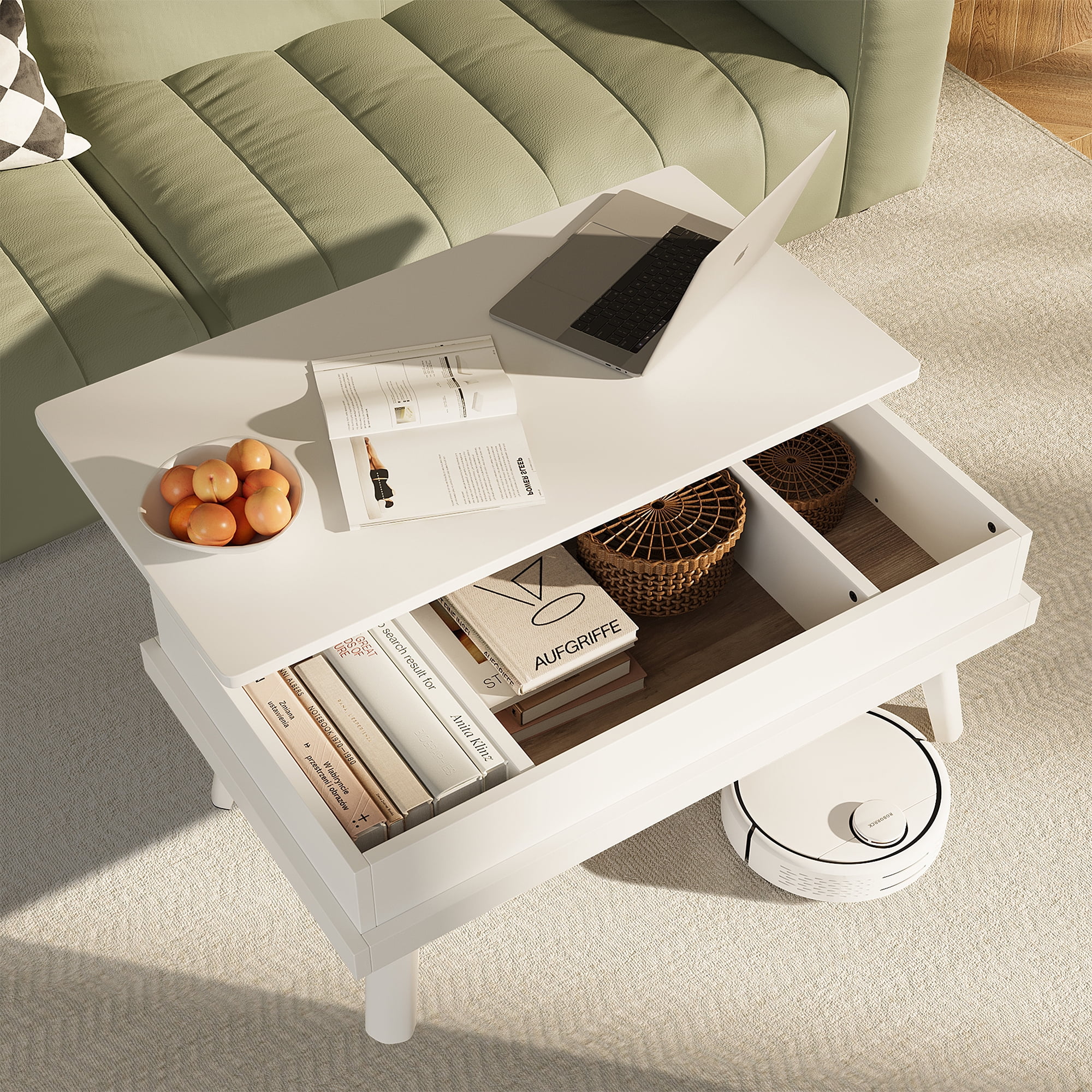 Walsunny Lift Top Coffee Tables Wooden with Storage 39.4" Farmhouse Rustic Wood Coffee Table for Living Room Reception Room Apartment Office White