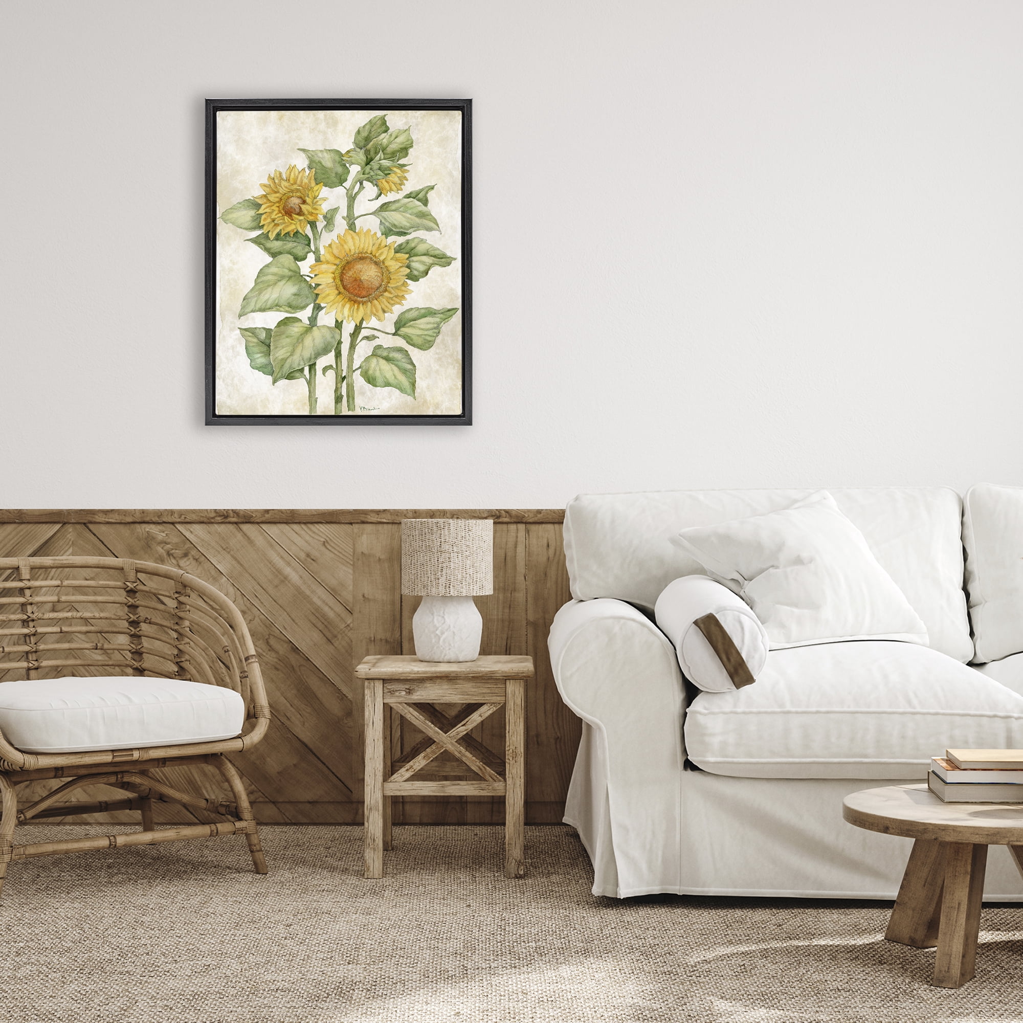 Stupell Industries Floral Journal Sunflower Black Framed Floater Canvas Wall Art, design by Paul Brent