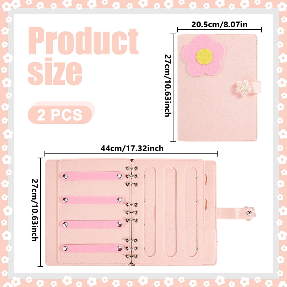2 pc Felt Loose-leaf Hair Tie Storage Book Scrunchie Organizer Holders Rectangle with Flower Pink 27x20.5x3.35cm