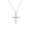 925 Sterling Silver Rose Gold-Tone White Clear Bezel-Set CZ Religious Cross Pendant Necklace, 18"