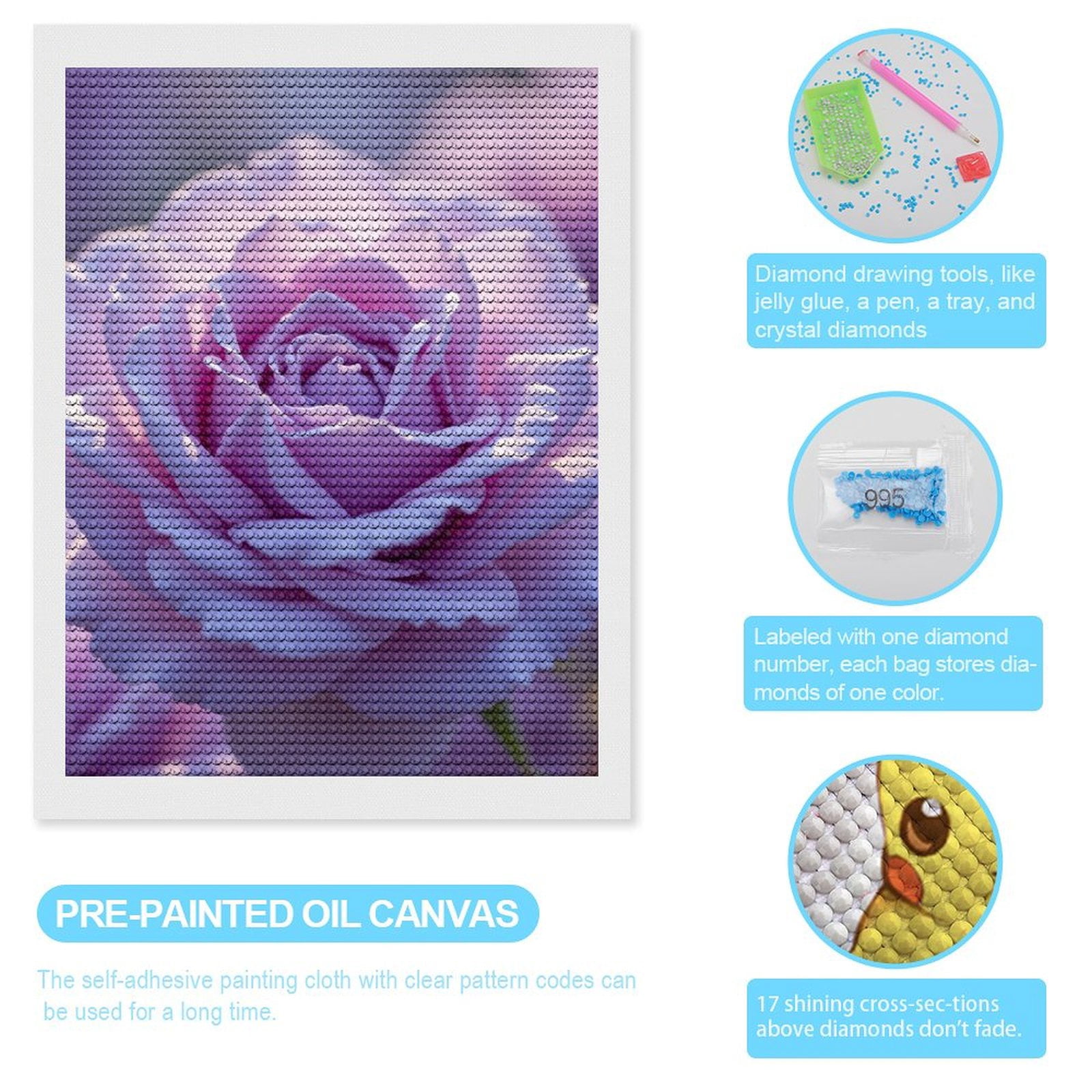 Diamond Art Kits for Adults, Lavender Rose Petals Close Up 5D Diamond Painting Kits for Adults Beginners, DIY Full Drill Diamond Painting, Gem Art and Crafts 12x16
