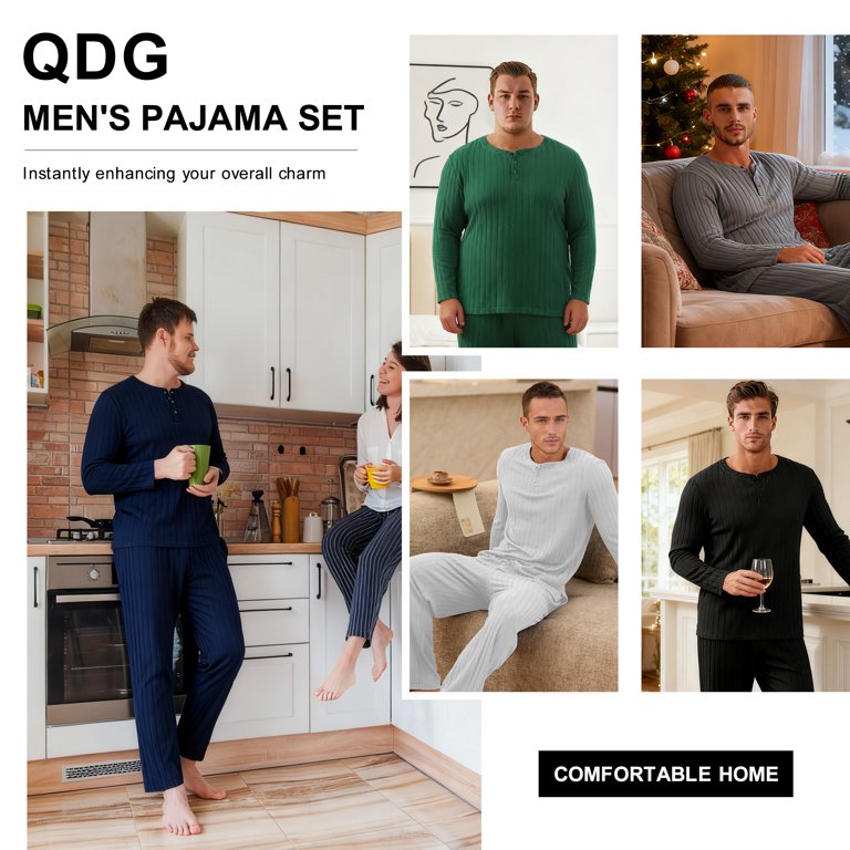 QDG Men's Pajama Set Brushed Ribbed Henley Neck photo 6