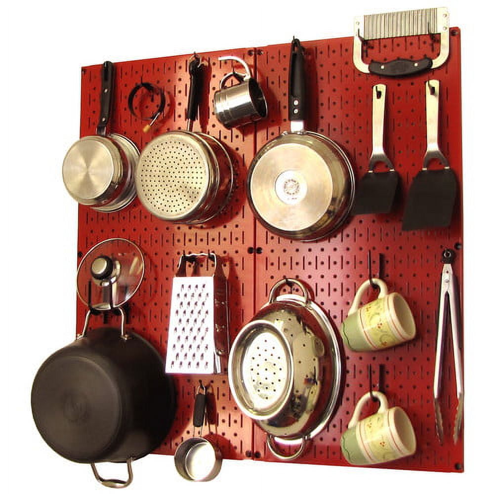 Wall Control Kitchen Pegboard Organizer Pots and Pans Pegboard Pack Storage and Organization Kit with Metallic Silver Pegboard and Black Accessories