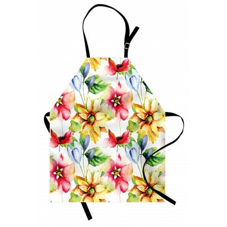 

Watercolor Flower Apron Spring Flower Pattern Print with Watercolor Effect Country Style Artwork Unisex Kitchen Bib Apron with Adjustable Neck for Cooking Baking Gardening Multicolor by Ambesonne