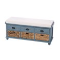 thumbnail image 3 of Wicker Storage Bench Farmhouse Bench with Upholstered Cushion and 3 Drawers, Hallway Organizer Entryway Shoe Storage Bench with 3 Rattan Baskets for Living Room (Blue), 3 of 8