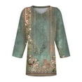 thumbnail image 5 of Workout Tops for Women Fall Plus Size Tshirts 3/4 Sleeve V-Neck Floral Print T-Shirts Casual Loose Blouse Fall Outfits for Women 2024 mint green 5X-Large, 5 of 6