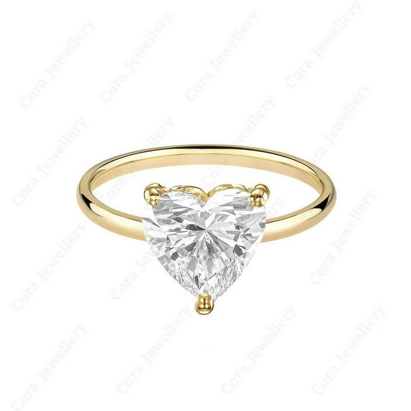 Cora Jewellery 2CT Heart Moissanite Simple Solitaire Engagement Ring For Women, 14K Yellow Gold