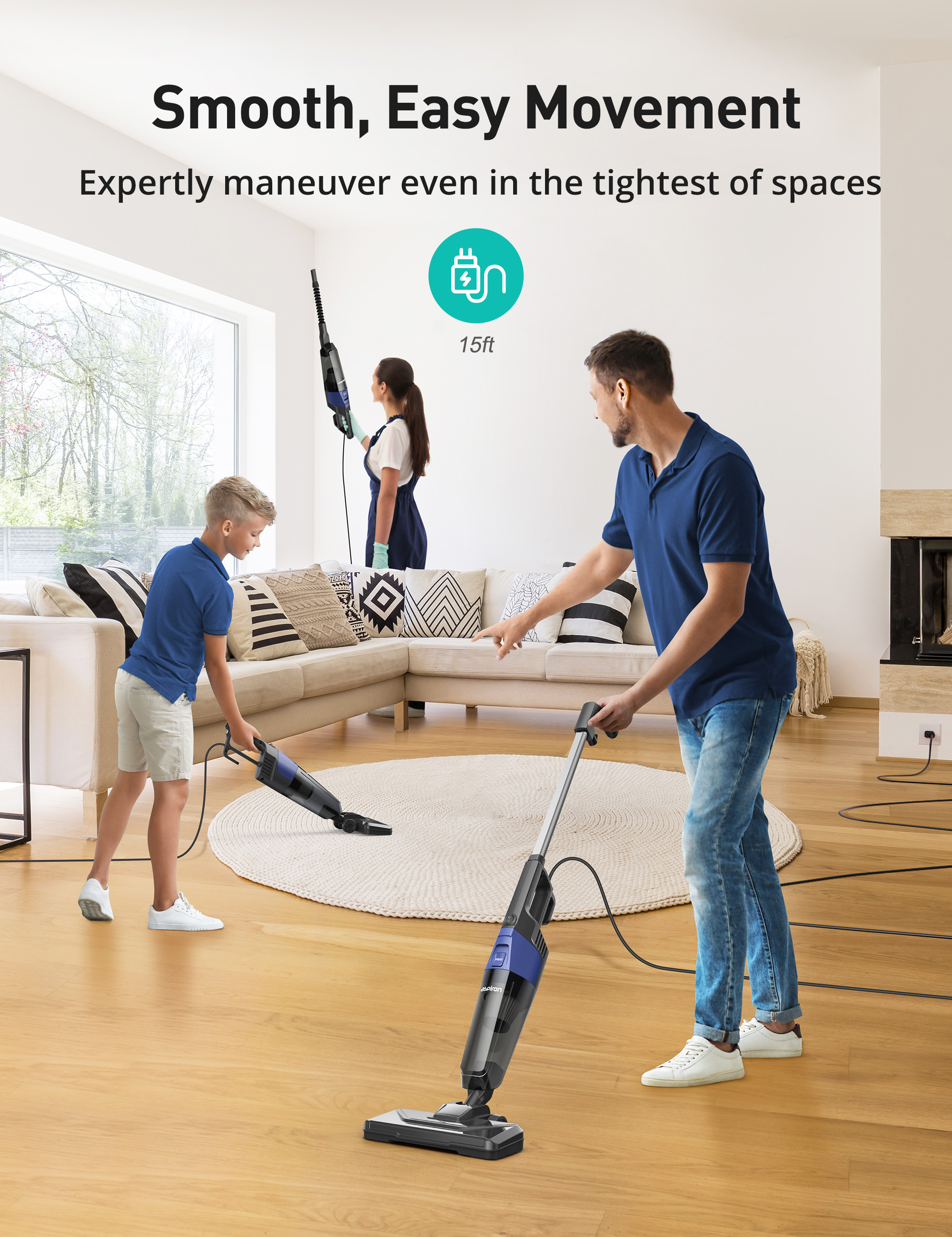 SEJOY 3-in-1 Corded Vacuum – Lightweight Handheld, Floor & Carpet – 600W, HEPA