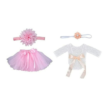 

CNKOO 2 PCS Newborn Photography Props Outfits Skirt Cute Bow Headdress and Lace Rompers Flower Headband Sets for Infants Girl Boy (lace Romper+Tutu Shirt)