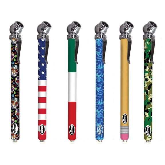 Slime Patterned Pencil Tire Gauge: 10-50 PSI, Multiple Color Options