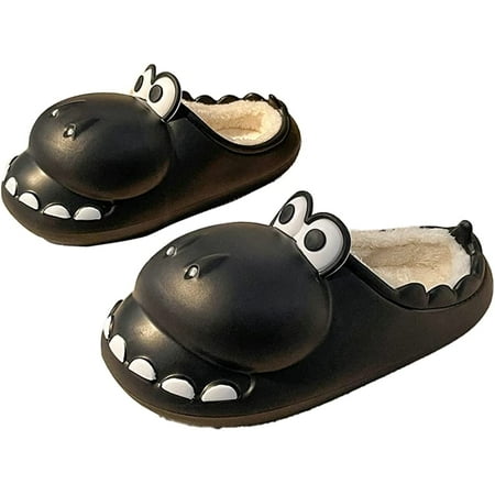 

CoCopeaunt Women Men Cute Funny Dinosaur Fluffy Fur Warm Winter House Shoes Fashion Waterproof Block Heel Cover Indoor Outdoor Slippers