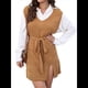 thumbnail image 3 of de Vestido Tipo Chaleco para Mujer, Suéter de Punto, Suéter con Cuello en V y Cintura Anudada Marrón XL, 3 of 10