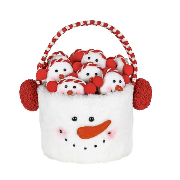 9" Fabric Snowman with Earmuffs Ornament Snowman Bucket, 10 Total Ornaments