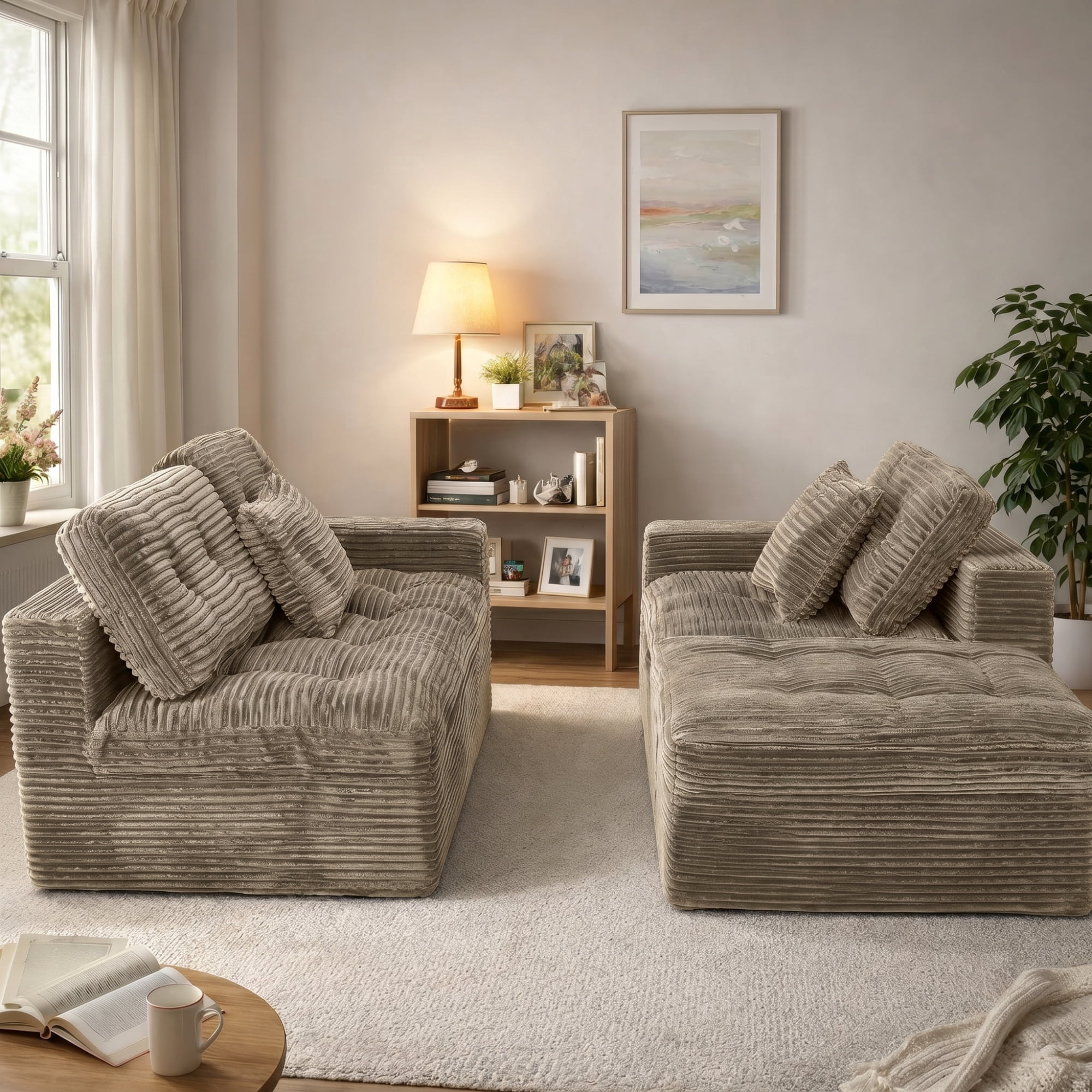 Modular L-Shaped Sectional Sofa with Ottoman, 105'' Cloud Sofa Set, 3-Seat Modular Sofa Couch for Living Room, DIY Combination