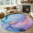 thumbnail image 3 of 5ft Washable Round Rug, Modern Water Ripple Non-Slip Circle Area Rug for Living Room Bedroom, Blue Gold Marble Texture Indoor Floor Mat for Home Decor, 3 of 9