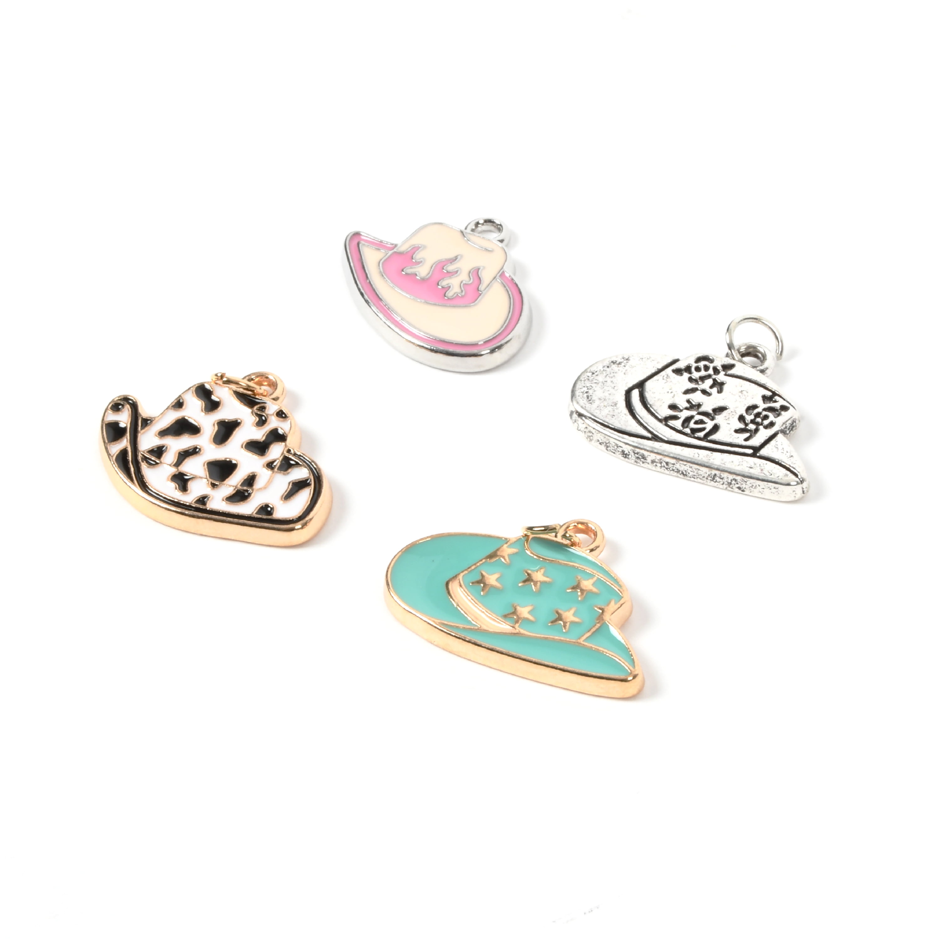Blue Moon Beads Alloy Cowgirl Hat Charms Multi-Color-Unisex-Teen to Adult, 4 Pieces