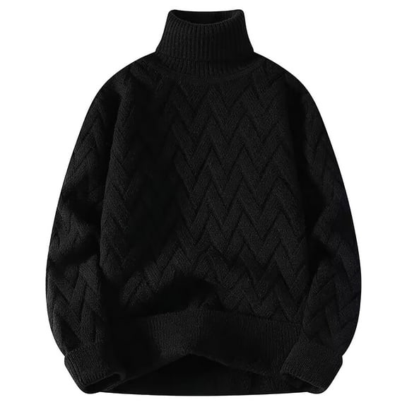 ZQUUVOU Fall Trendy Swearter for Men Herringbone Knit Sweater Solid Color Mock Neck Long Sleeve Relaxed Fit Winter Thermal Tops Black