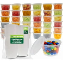 Freshware Food Storage Containers [50 Set] 12 oz Plastic Deli Containers with Lids, Slime, Soup, Meal Prep Containers | BPA Free | Stackable | Leakproof | Microwave/Dishwasher/Freezer Safe