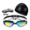 thumbnail image 1 of Juego de 5 piezas de gafas y gorro de natación para hombres y mujeres adultos para piscina. Negro, 1 of 8
