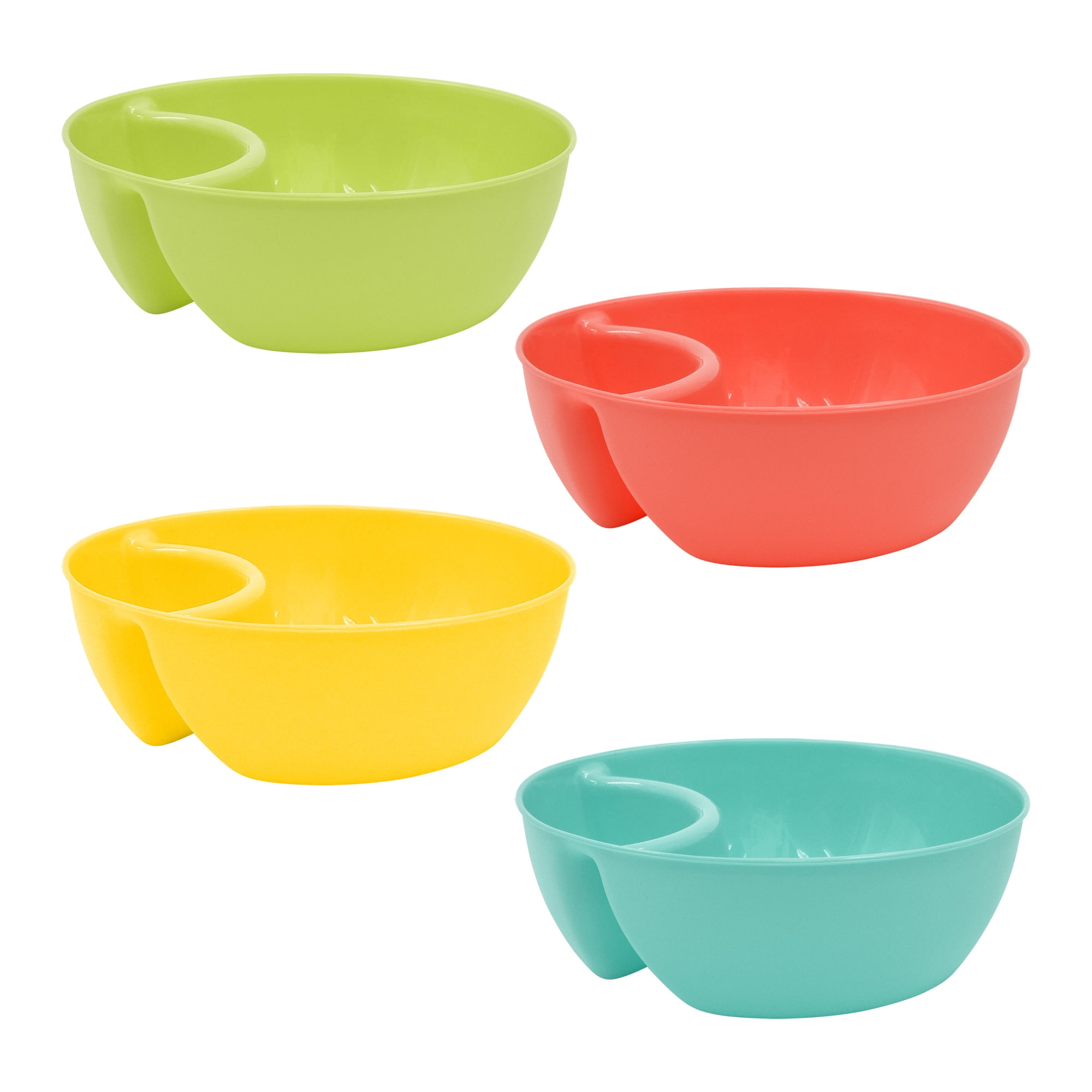 Mainstays 4 pack Plastic Stackable 2 Section Snack Serving Bowl with Dipping Sauce Compartment