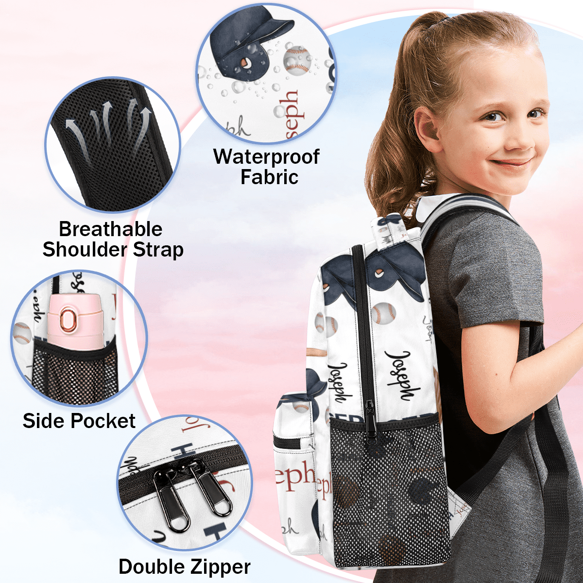 Jiaoprinted Custom Baseball Bat Cup Ball Backpack with Name, Personalized Lightweight Casual Daypack for Women Men, Customized 18 Inch Travel Back Pack