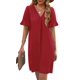 thumbnail image 2 of Vestido OFEEFAN Maroon Summer para mujer con volantes y cuello en V, 2 of 5