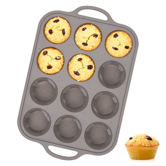 CAKETIME Silicone Muffin Pan, with Metal Reinforced Frame - Silicone Molds Regular 12 Cups, 1 Pack