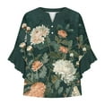 thumbnail image 4 of Floral Tops for Women Summer Peplum 3/4 Sleeve Tops Henley Neck Shirts 2025 Trendy Casual Boho Blouses Lounge Ruffle Sleeve Tee Shirts Relaxed Fit Blouses Holiday Beach Clothes, 4 of 5