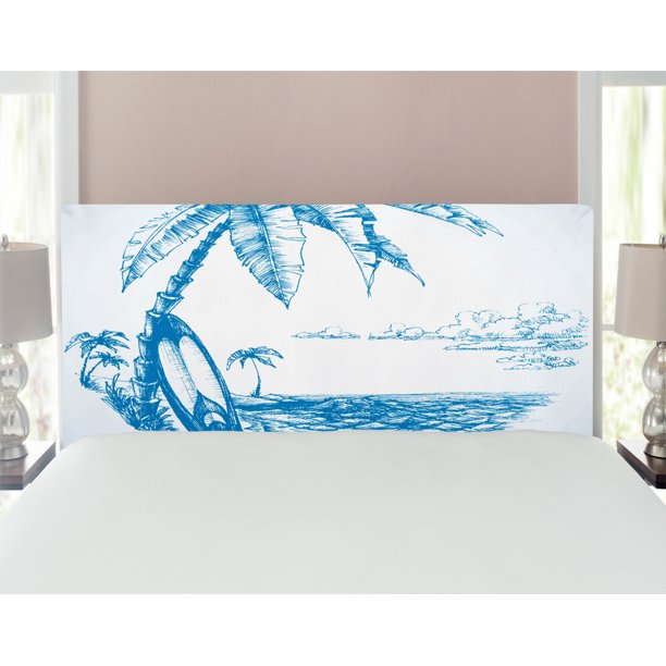 Surf Headboard, Contemporary Sketch Illustration Hawaiian Beach