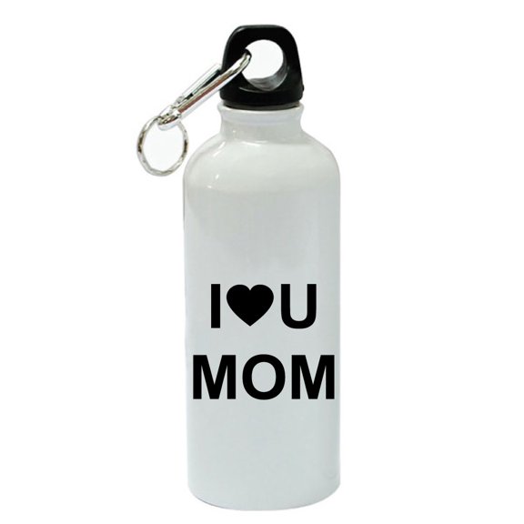 I Love U Mom White Aluminum Sports 20 oz Water Bottle