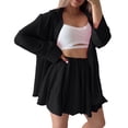 thumbnail image 2 of IUYRTFE Women Long Sleeve Button Down Top and High Waist Ruffle Shorts Set Casual 2 Piece Outfit, 2 of 9