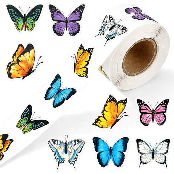 CCOCC 500Pcs Butterfly Stickers Roll Colorful Self-Adhesive Butterfly Stickers,3D Paper Butterflies for Crafts for Parties Walls Scrapbooks Envelopes Birthday and Greeting Cards