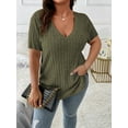 thumbnail image 5 of Women'S Plus Size Casual Tops V Neck Solid Color Shirts - Short Sleeve Blouses  Green XL, 5 of 7
