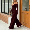 thumbnail image 3 of ClodeEU Women's V Neck Halter Tie Off Shoulder Long Sleeve Cinched Waist Wide Leg Jumpsuit ,Casual High Waist Fashion Romper ,Women's Plus S, 3 of 7
