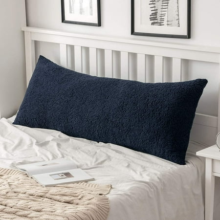 

MIULEE Decorative Bed Full Body Pillow Pillowcase Ultra Soft Fluffy Cover with Zipper Sherpa Long Side Sleeper Cushion Case for Adults Pregnant Women 21x 54 Inch Navy Blue
