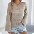 thumbnail image 2 of Riecok Womens Cover Up Long Sleeve Crewneck Hollow out Lightweight Swimsuit Cover Ups Summer Vacation Tops, 2 of 8