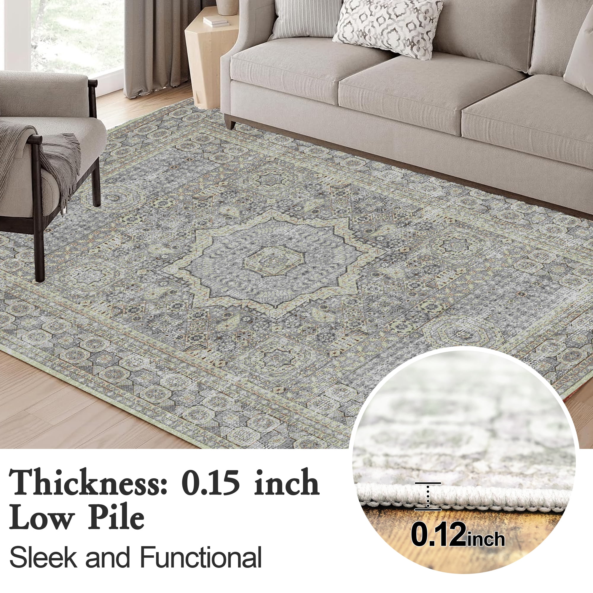 Area Rugs for Living Room 6x 9 Machine Washable Vintage Print Large Throw Non Slip Bedroom Rugs