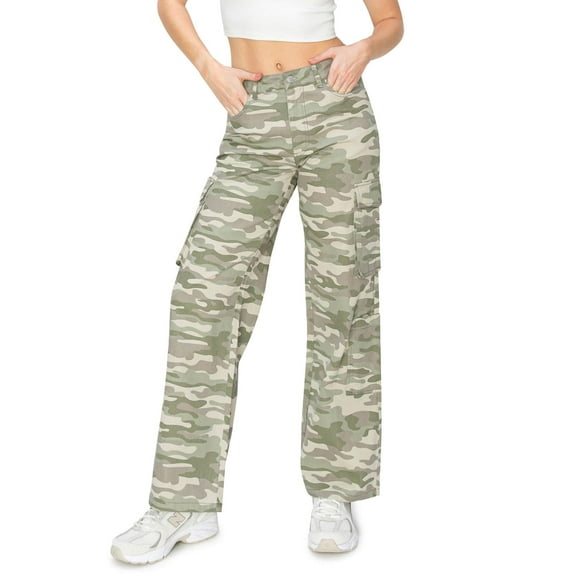 CALI1850 Women's Cali1850 Women's Mid Rise Silhouette With Wide Leg Cargo Pants With Side Pockets