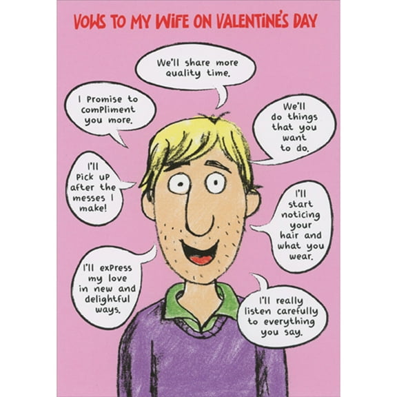 RSVP Vows to My Wife: Man with Talk Bubbles Funny / Humorous Valentine's Day Card for Wife