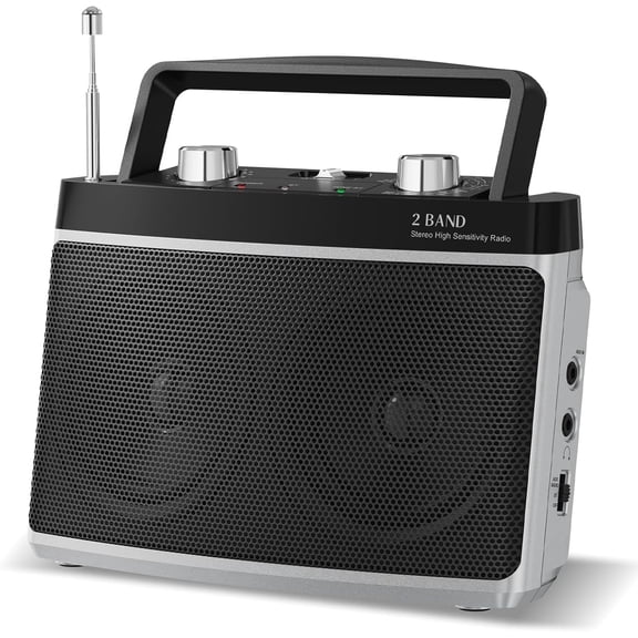 Audiocrazy Portable AM FM Bluetooth Radio with 5W True Stereo Sound, Portable Radio with Dual Speaker | AUX Input | Headphone Jack | AC & Battery Powered – Perfect for Home, Kitchen, Outdoors